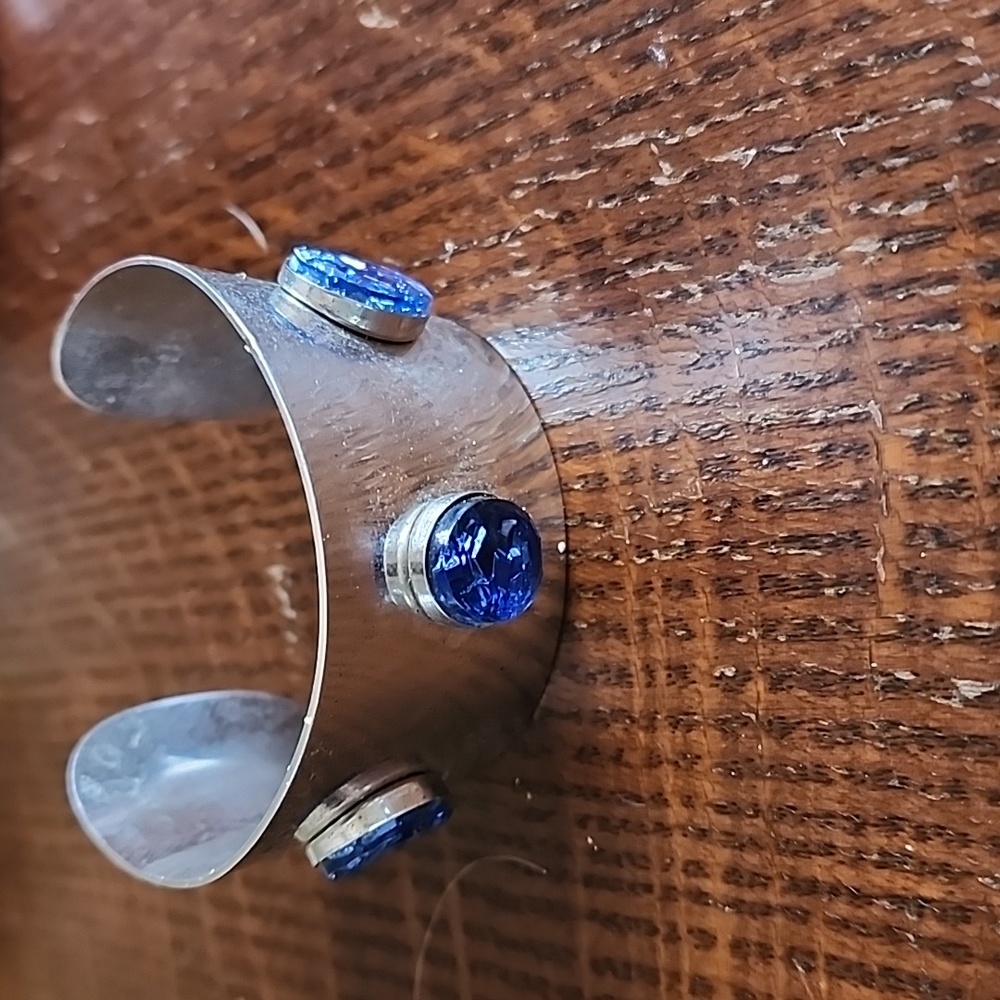 Bracelet 70's Sarah Coventry silver adjustable metal with blue stones jewelry - Picture 5 of 5